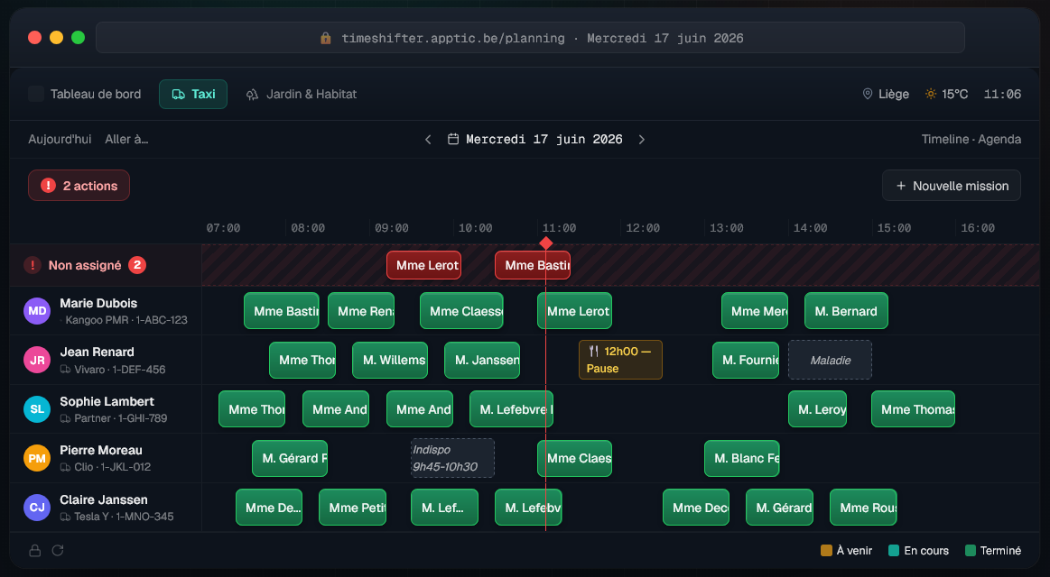 Apptic TimeShifter — tableau de dispatch